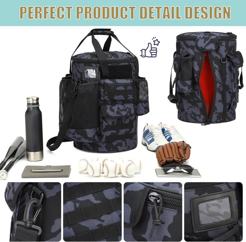 SunForMorning Baseball Bucket Bag Baseball Coaching Accessories Organizer Tactical Style Softball Bucket Bag with Anti-Slip Bottom, Multiple Pockets for Bat, Gloves, Scoreboards - Image 4